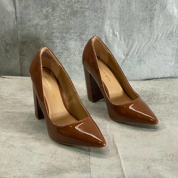 Madden Girl Shoes - MADDEN GIRL Women’s Cognac Patent Symboll Pointed-Toe Block-Heel Pumps SZ 6.5